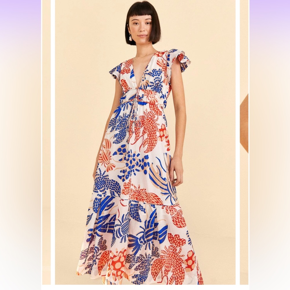 Farm Rio midi dress in Mixed Lobsters print. Size M